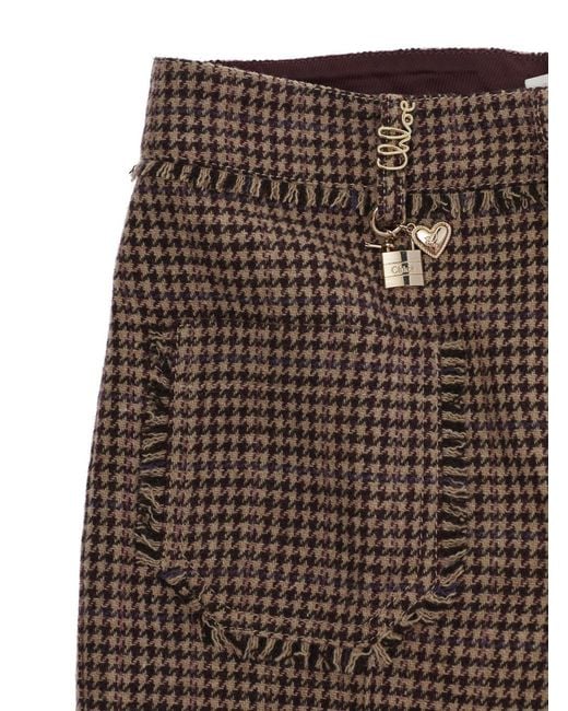 Chloé Brown Houndstooth Wool Trousers