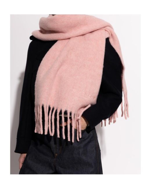 Givenchy Pink Logo Embroidered Fringed Scarf