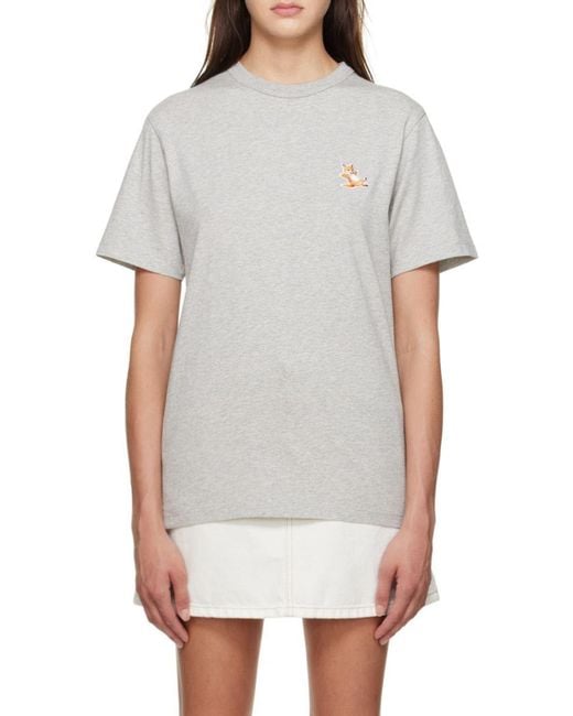 Maison Kitsuné Gray Maison Kitsuné Chillax Fox Patch T-Shirt for men