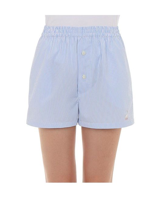 Moschino Blue Logo Embroidered Pinstriped Shorts for men