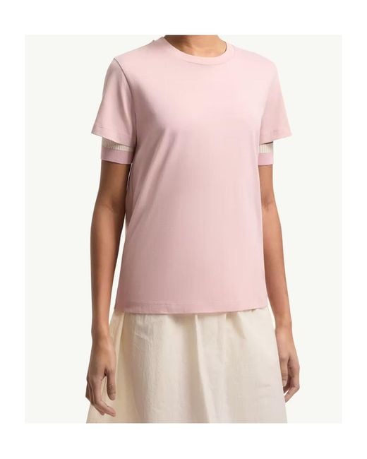 Moncler Pink Logo Patch Crewneck T-Shirt