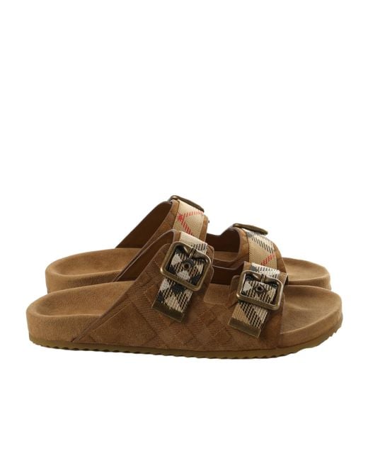Burberry Brown Checked Double-Buckle Sandals