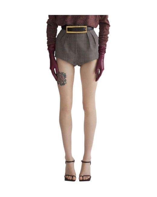 Mugler Black Pleated Check Shorts