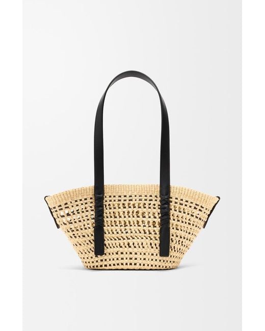 Loewe Metallic X Paula's Ibiza Small Woven Basket Made Of Iraca Palm And Calfskin