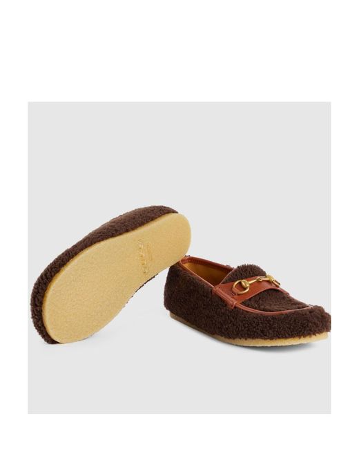 Gucci Brown Horsebit Wool Loafers for men