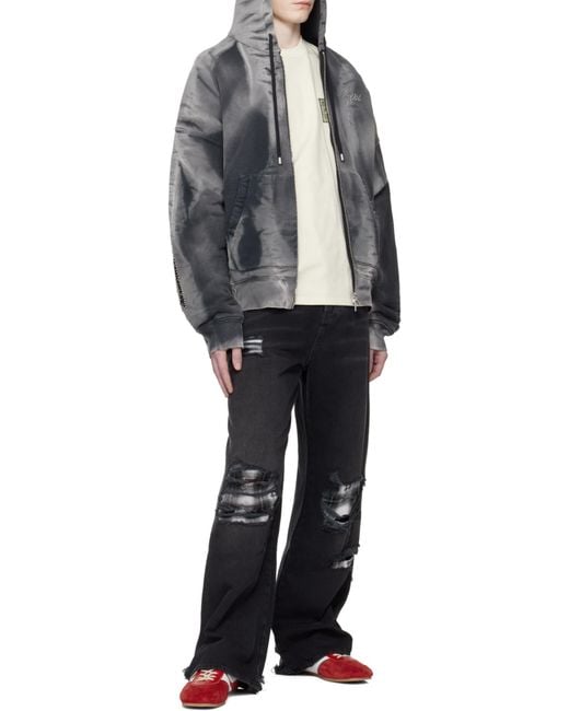 Amiri Gray Bones Studded Oversized Zip Hoodie for men