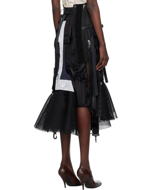Junya Watanabe Black Multi Fabrics Mix Midi Skirt