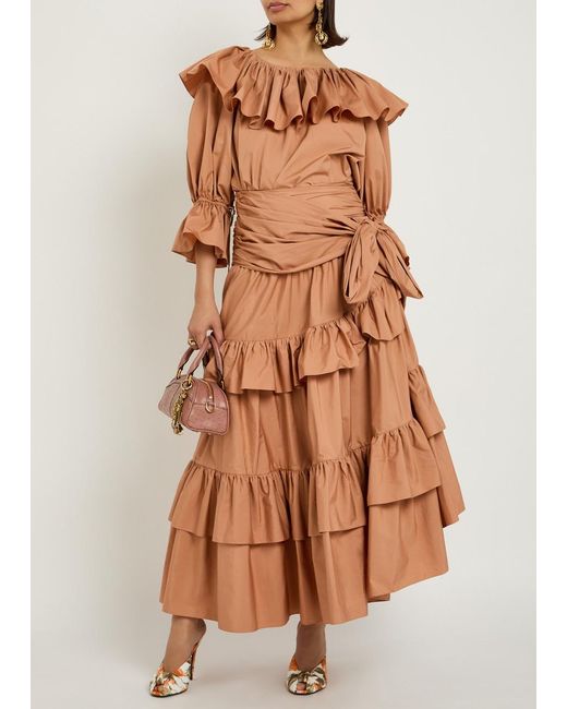 Chloé Brown Tiered Cotton-Poplin Maxi Skirt