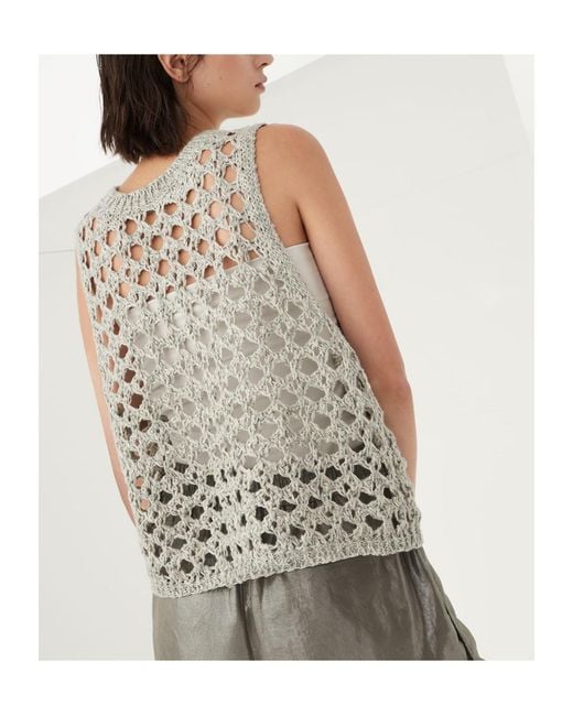 Brunello Cucinelli Gray Open-Knit Sleeveless Vest