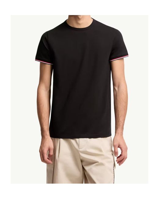 Moncler Black Tricolour-Trimmed Crewneck T-Shirt for men