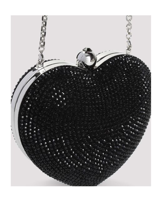 Mach & Mach Black Crystal Heart Clutch Bag