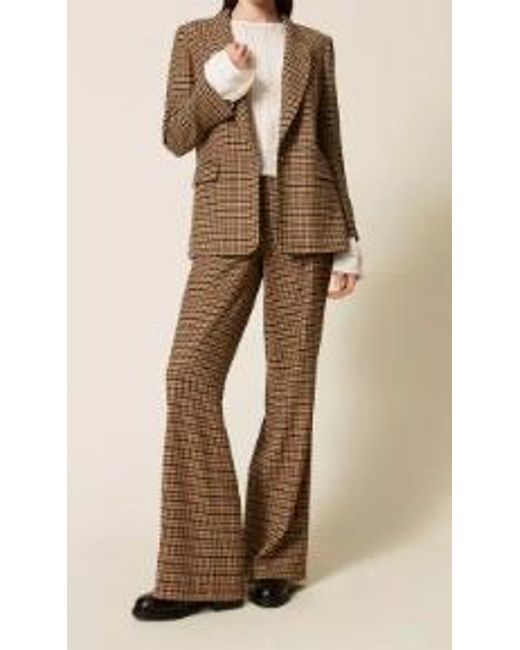 Twinset Brown Checked Wide-Leg Pants
