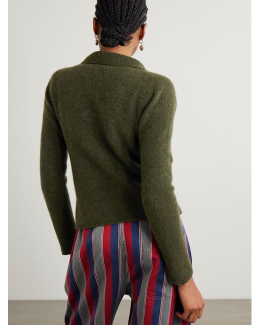 The Elder Statesman Green Cashmere Polo Shirt