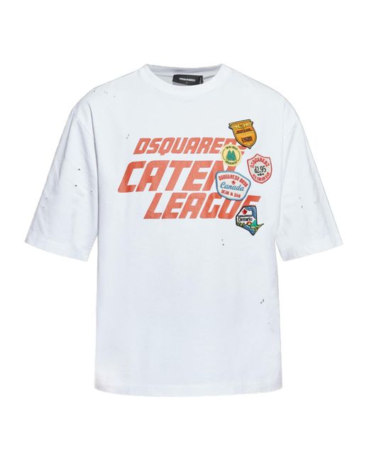 DSquared² White Loose Fit Caten League T-Shirt for men