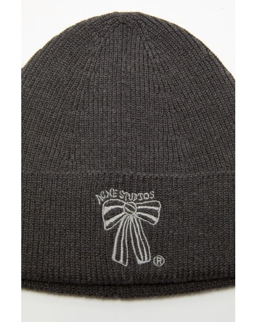 Acne Black Bow Embroidered Beanie for men