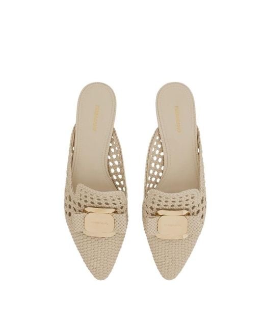 Ferragamo White New Vara Plate Mule