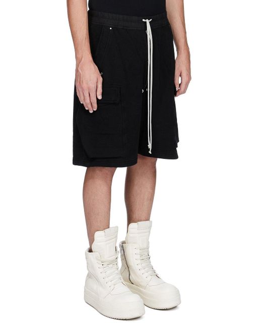 Rick Owens Black Cargobela Drawstring Cargo Shorts for men