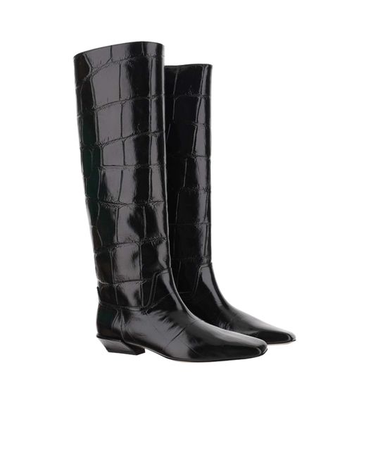 Paris Texas Black Bettina Embossed Knee-High Boots