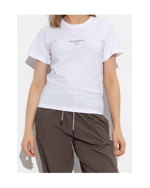 Emporio Armani White Logo Printed Crewneck T-Shirt