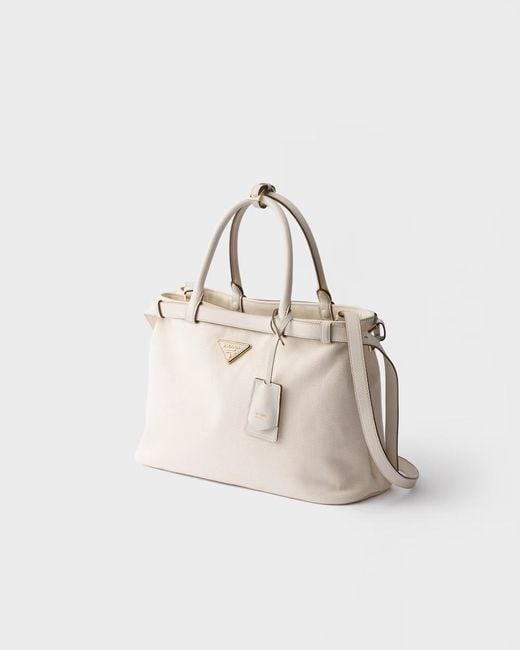 Prada Natural Logo-Plaque Medium Top Handle Bag