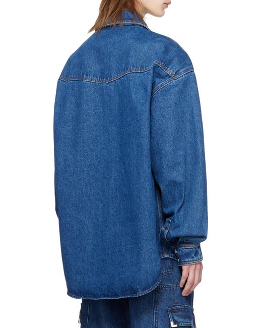 Palm Angels Blue Logo-Embroidered Drop Shoulder Denim Shirt for men