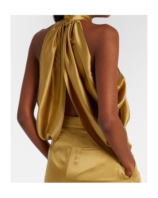 Nina Ricci Yellow Open-Back Silk-Blend Satin Top