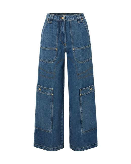 Cult Gaia Blue Wynn High-Waisted Wide-Leg Cargo Jeans