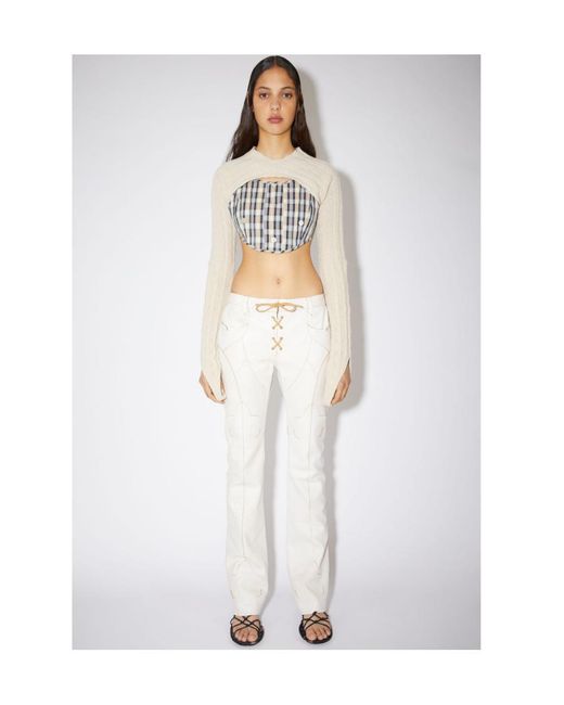Acne White Spliced Leather Trousers