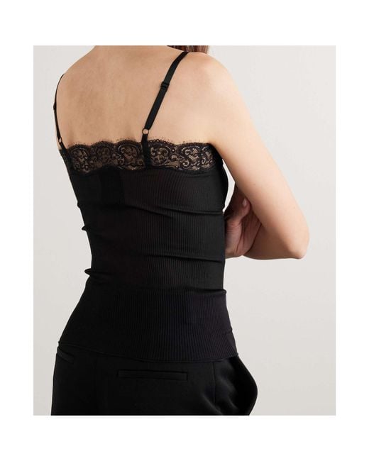 Saint Laurent Black Laced Ribbed Tank Top