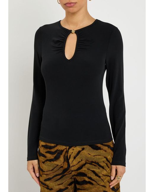 FRAME Black The Keyhole Stretch-Rayon Top