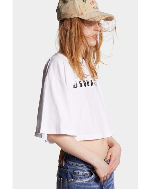 DSquared² White Cropped Oversize Fit T-Shirt