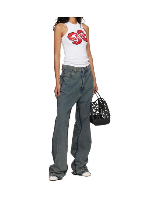 Vivienne Westwood Blue Ribbed Stretch Cotton Jersey Tank Top