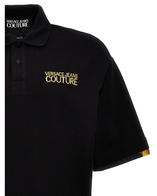 Versace Jeans Black Couture Logo-Embroidered Short-Sleeved Polo Shirt for men