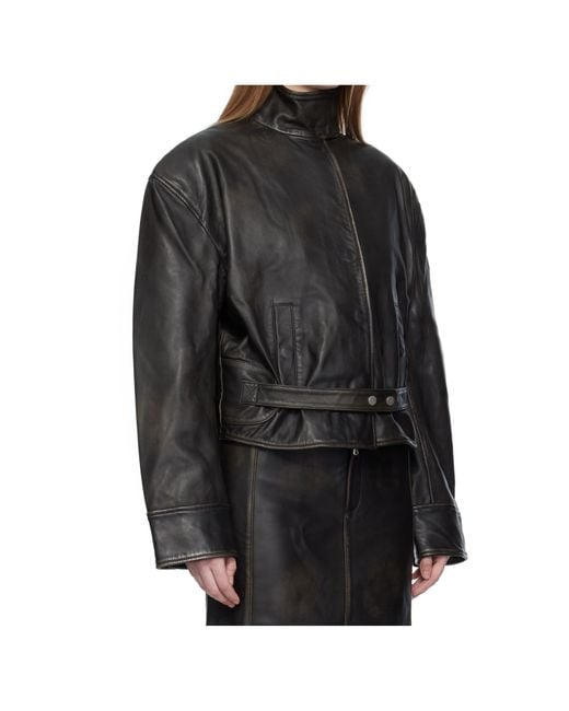 Christopher Esber Black Burnished Belted Leather Jacket