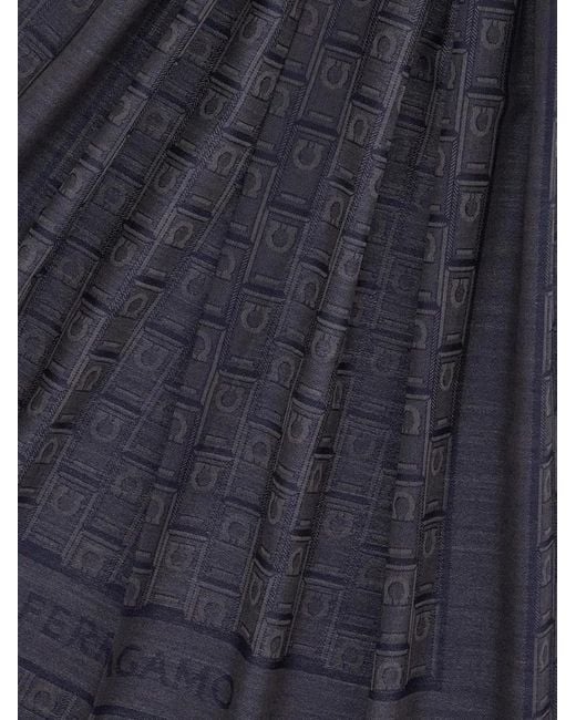 Ferragamo Blue Ferragamo Monogram Jacquard Frayed Scarf for men