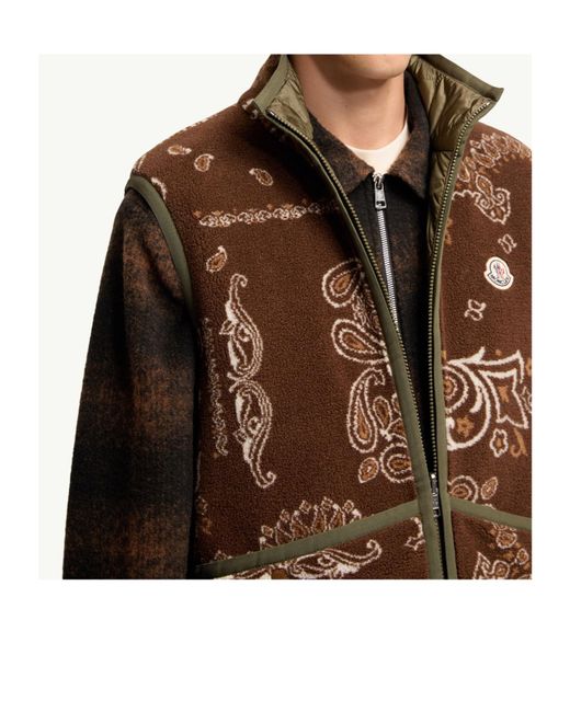 Moncler Brown Reversible Paisley Print Padded Teddy Vest for men