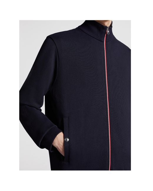 Moncler Blue Tricolor-Trimmed Cotton Zip-Up Sweatshirt for men