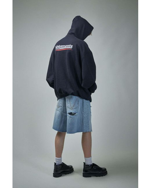 Vetements Blue Logo Printed Drawstring Hoodie for men