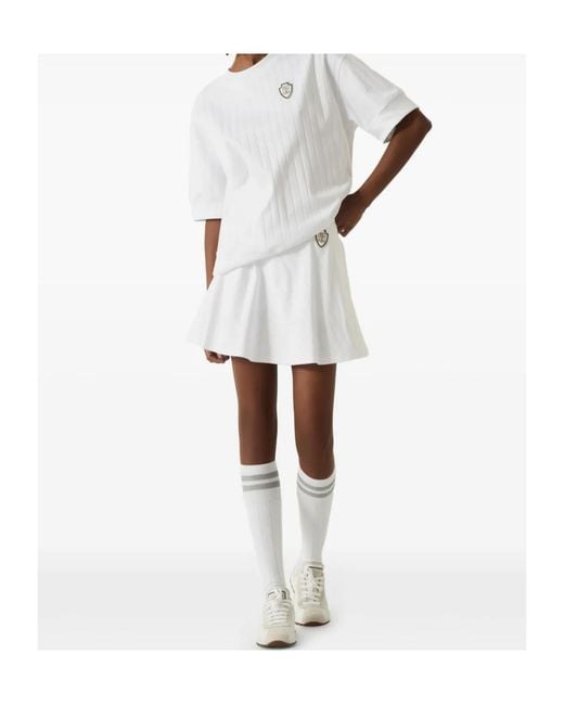 Brunello Cucinelli White Cotton Pleated Skirt