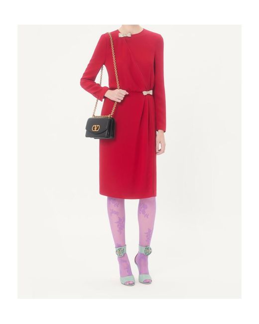 Valentino Red Bow Embellished Long-Sleeved Dress