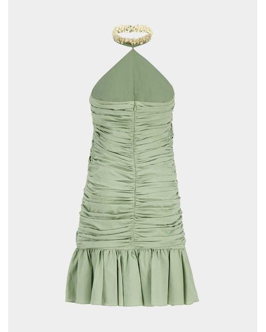 Balmain Green Ruched Halterneck Mini Dress