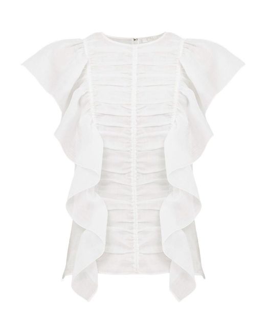 Chloé White Chloé Ruffled Sleeveless Top