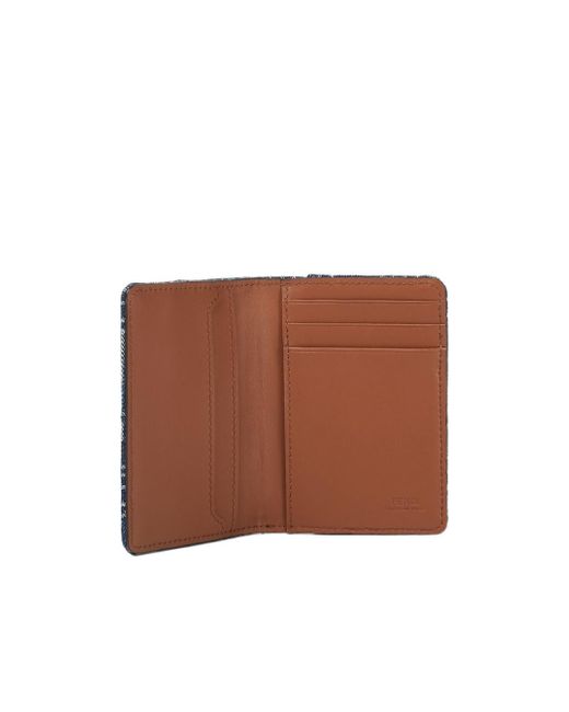 折りたたみ財布 FENDI Leather and FF jacquard fabric cardholder FF Jacquard Wallet Leather Brown | Fendi