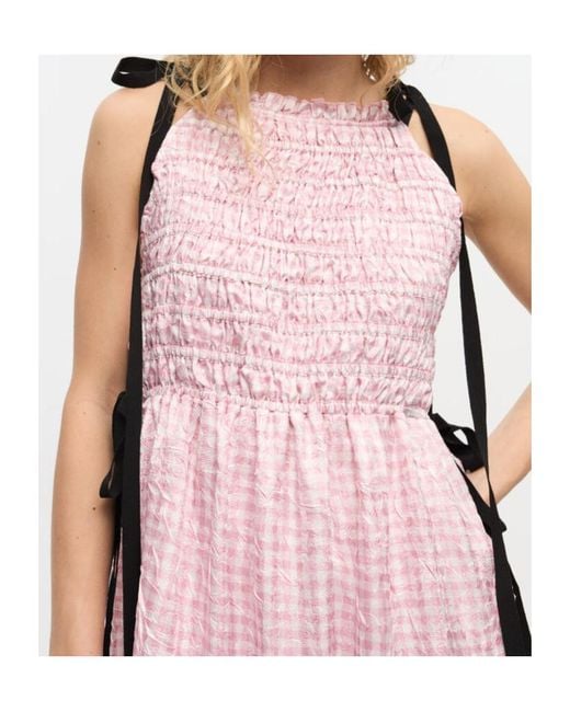 Ganni Pink Dress With A Check Pattern