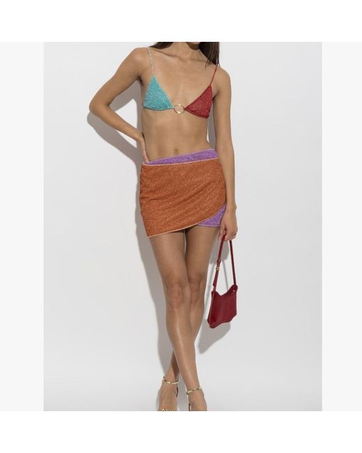 Oseree Brown Lumière Double Asymmetrical Mini Skirt