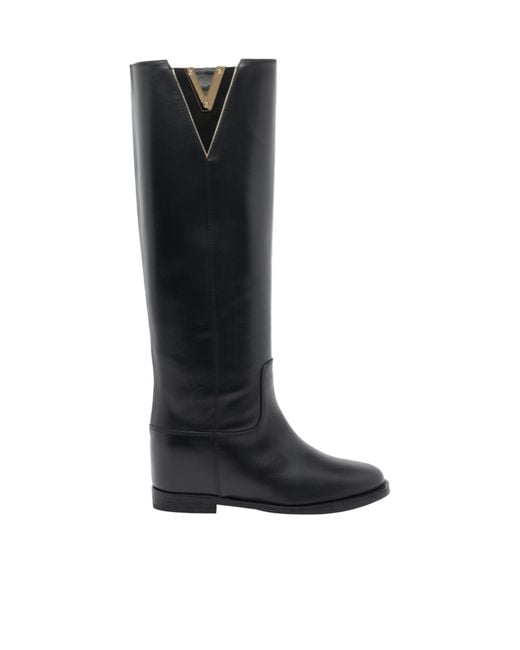 Via Roma 15 Black Maxi Logo Round Toe Boots