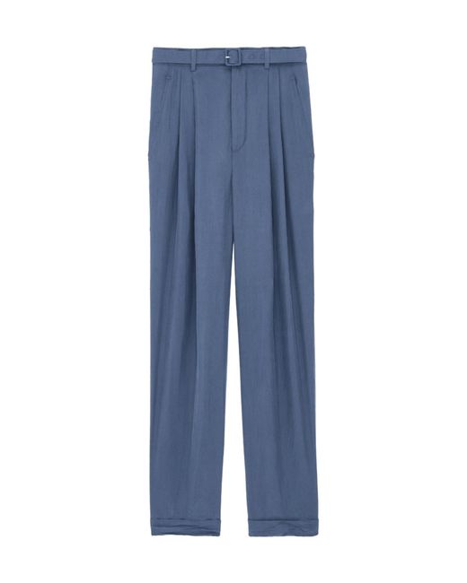 Saint Laurent Blue Silk Belted Trousers for men