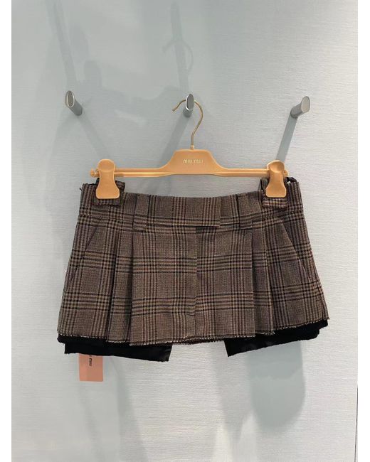 Miu Miu Brown Pleated Waist Loop Skirt