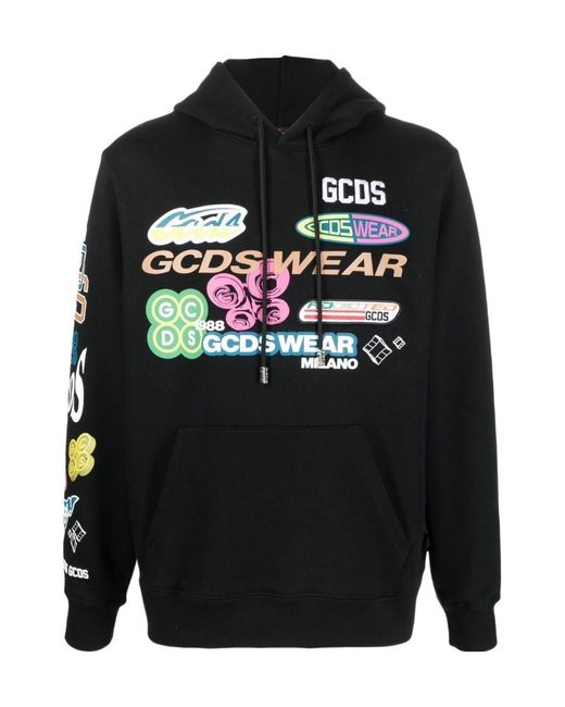Gcds Black Logo-Print Drawstring Hoodie for men