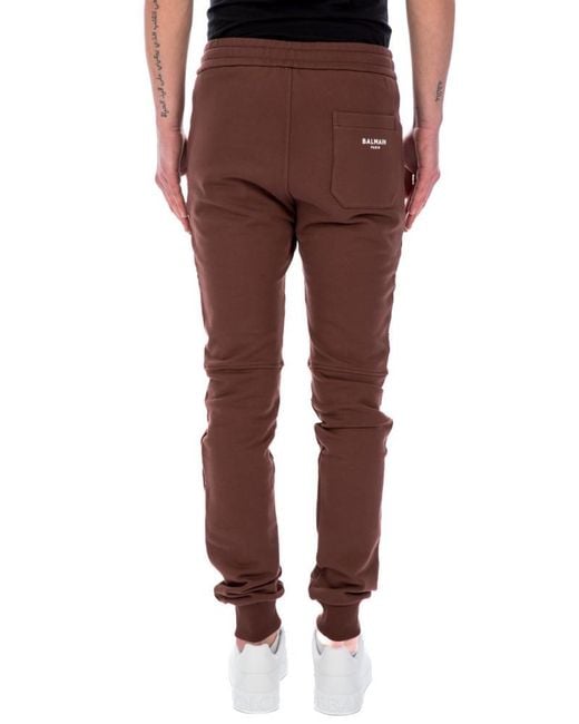 Balmain Brown Logo Printed Drawstring Track Pants for men